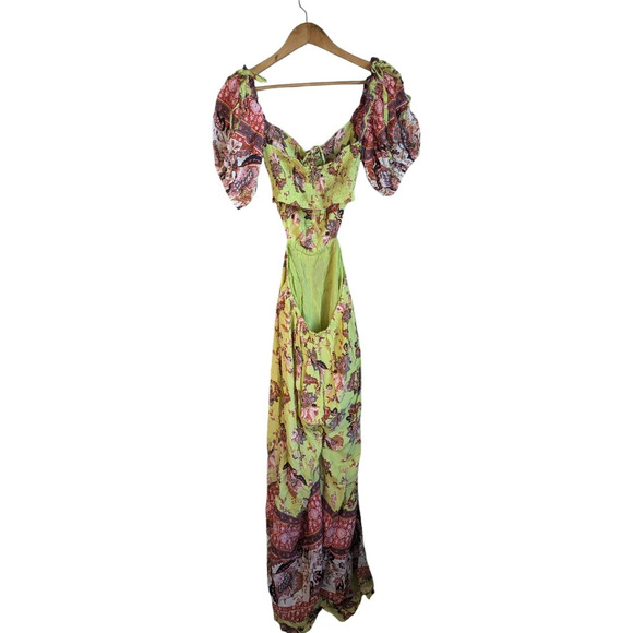 Free People Bali Citrus Skies Jumpsuit in Lemon Mango size Medium Resort Vaca - Picture 8 of 9